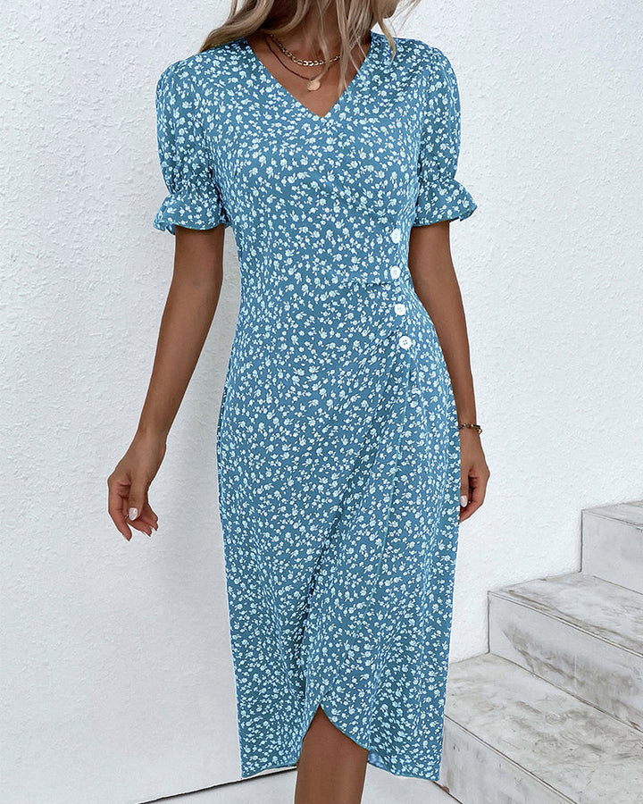 Rosa | Stilfuld Blomsterprintet V-hals Wrap Kjole