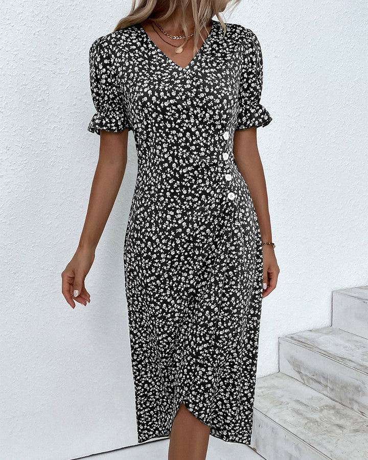 Rosa | Stilfuld Blomsterprintet V-hals Wrap Kjole