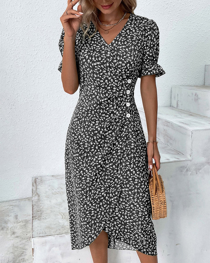 Rosa | Stilfuld Blomsterprintet V-hals Wrap Kjole