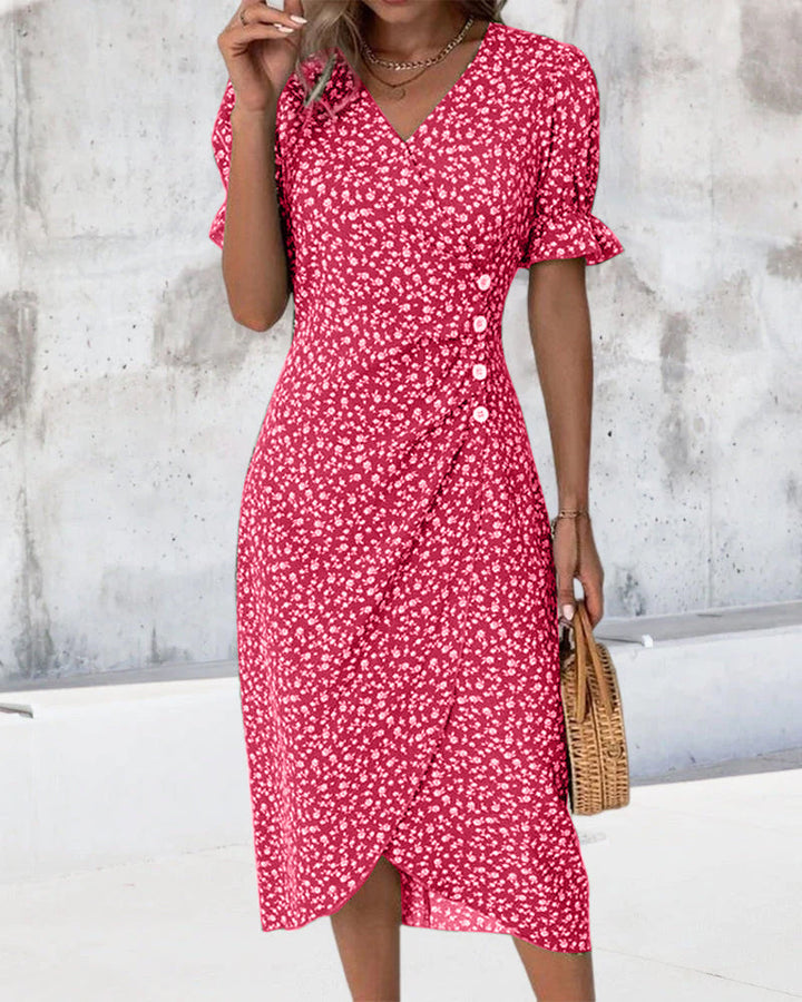 Rosa | Stilfuld Blomsterprintet V-hals Wrap Kjole