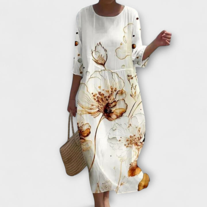 Sofie | Stilfuld Blomstret Midi Kjole
