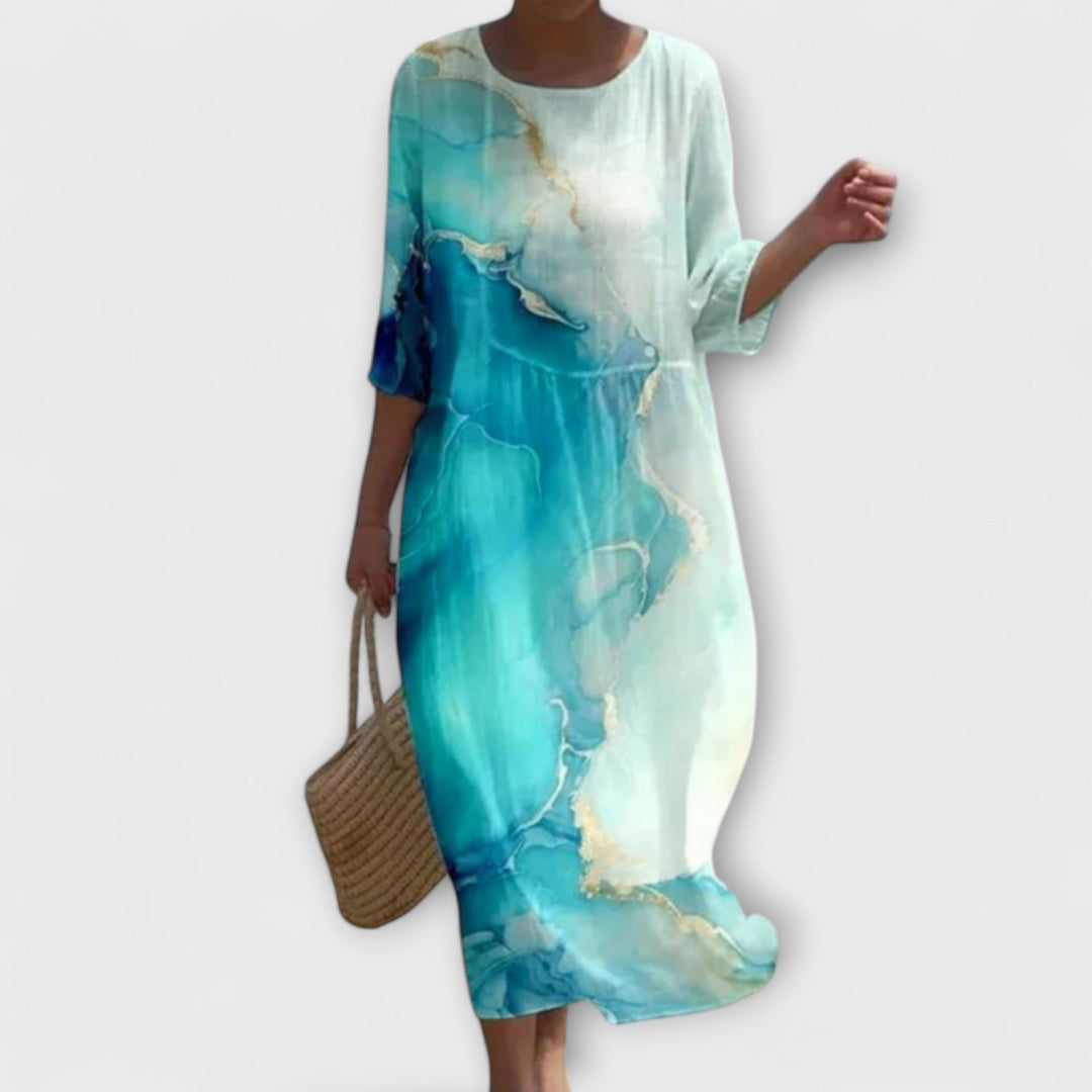 Sofie | Stilfuld Blomstret Midi Kjole