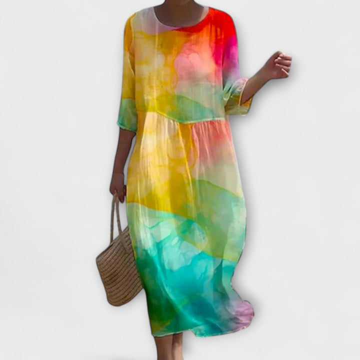 Sofie | Stilfuld Blomstret Midi Kjole