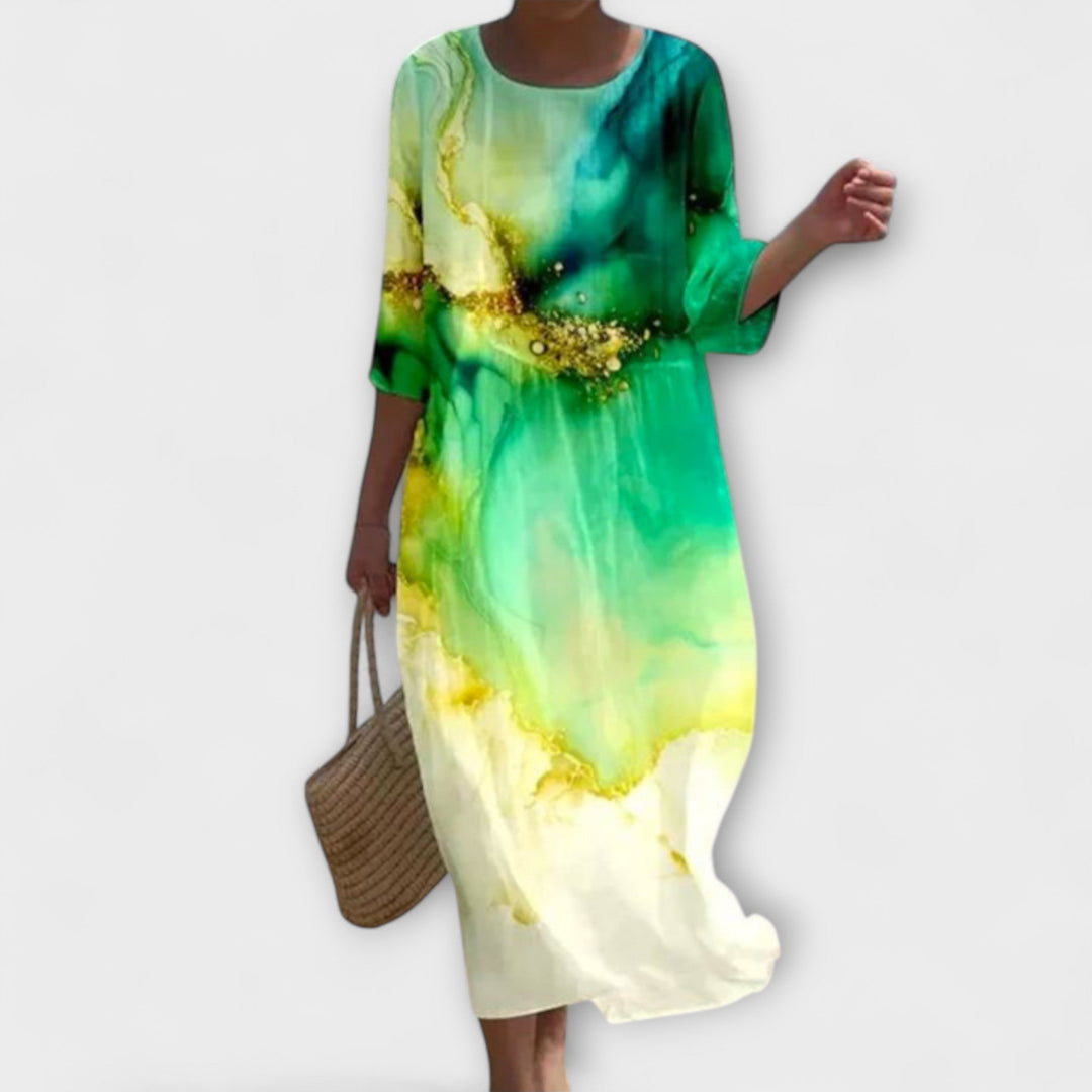 Sofie | Stilfuld Blomstret Midi Kjole