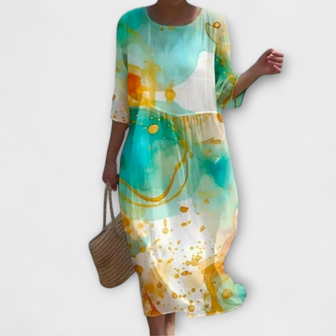 Sofie | Stilfuld Blomstret Midi Kjole