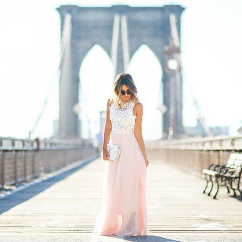 Elin | Elegant Maxi Kjole Med Blonde Top