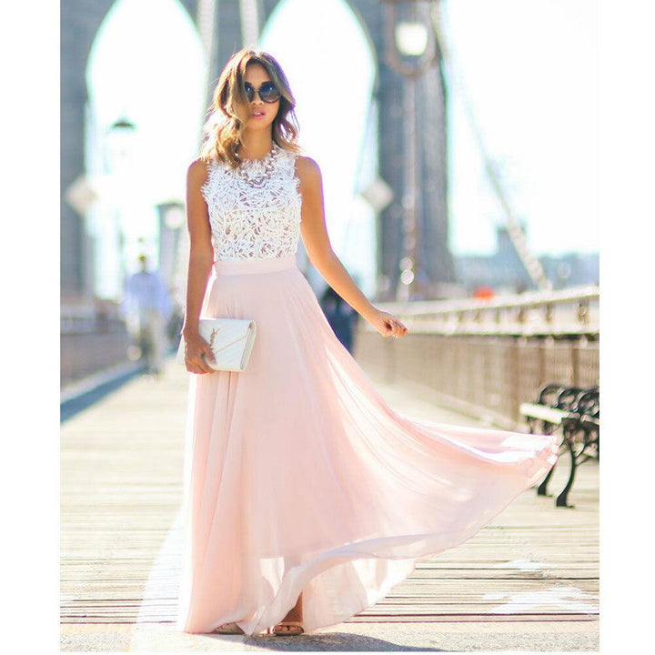 Elin | Elegant Maxi Kjole Med Blonde Top