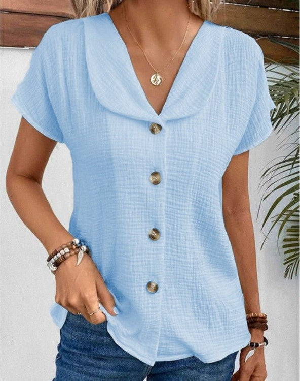 Jeanette | Stilfuld Knap-Down Collared Top