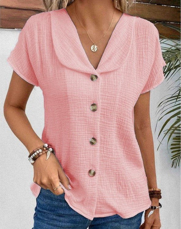 Jeanette | Stilfuld Knap-Down Collared Top