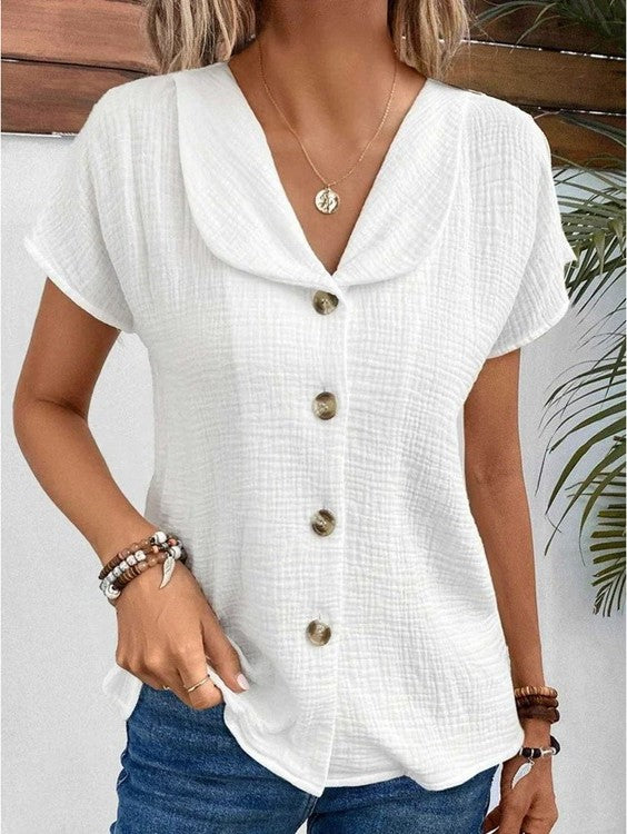 Jeanette | Stilfuld Knap-Down Collared Top