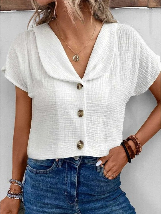 Jeanette | Stilfuld Knap-Down Collared Top