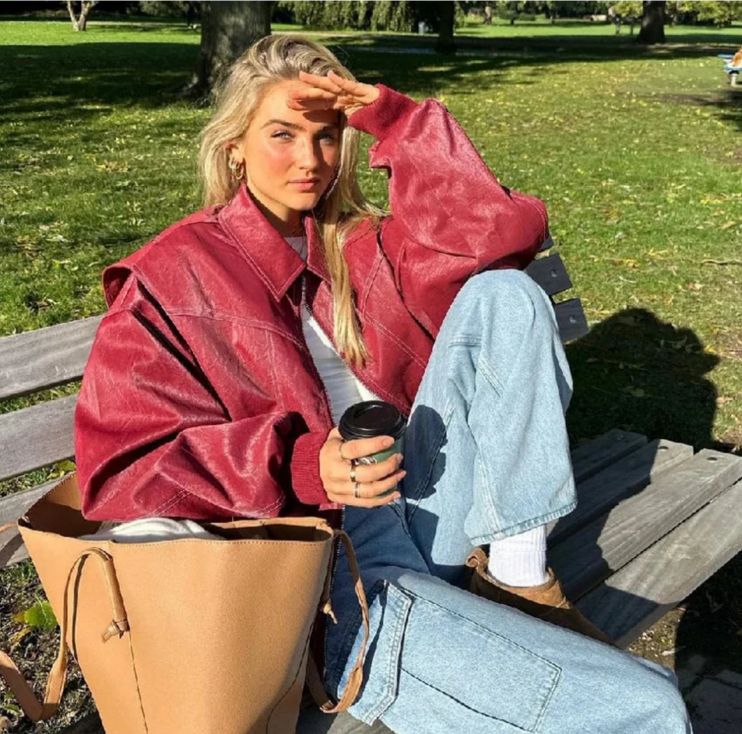 Faye™ - Oversized Læderjakke - Elle Copenhagen